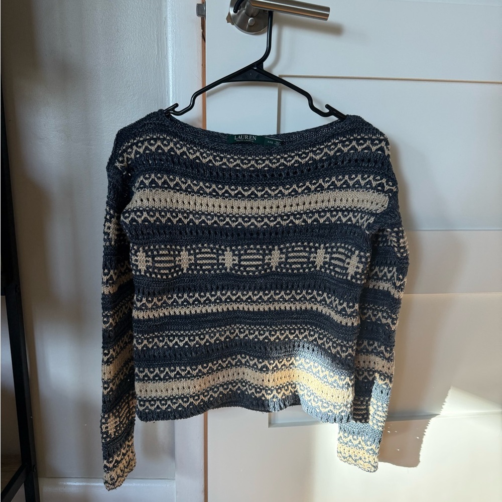 Lauren Ralph Lauren Navy and Cream Knit Sweater